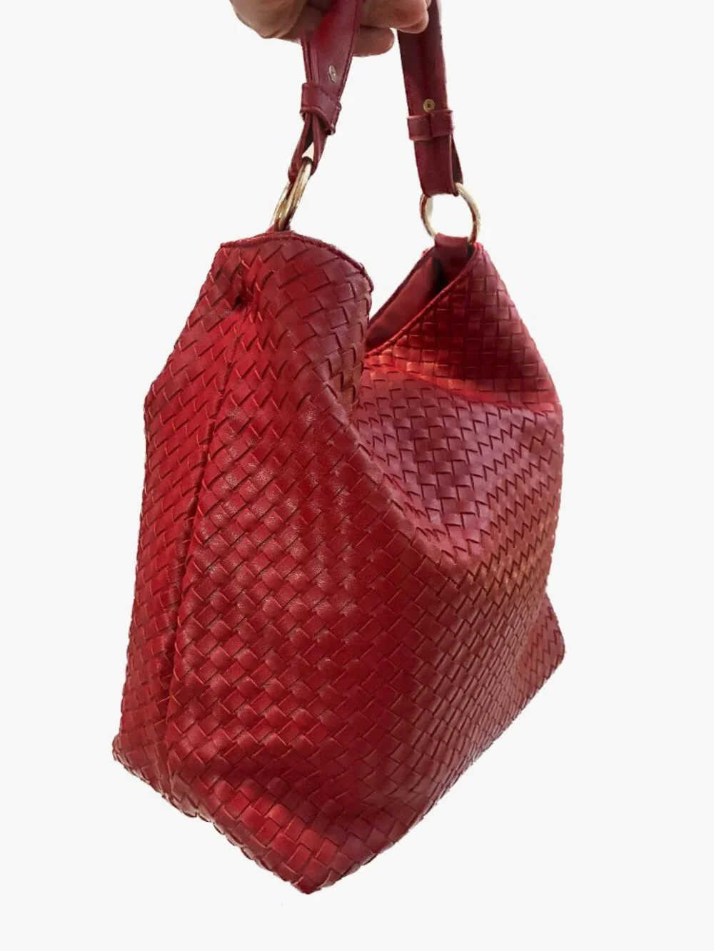 Lulu Dharma Crimson Red Woven Vegan Leather Hobo Shoulder Bag